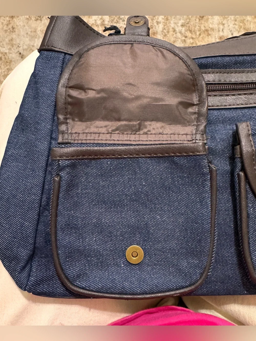 Gold Coast Denim & Brown Leather Pocket Shoulder Bag -Western wear/ McBling/Boho